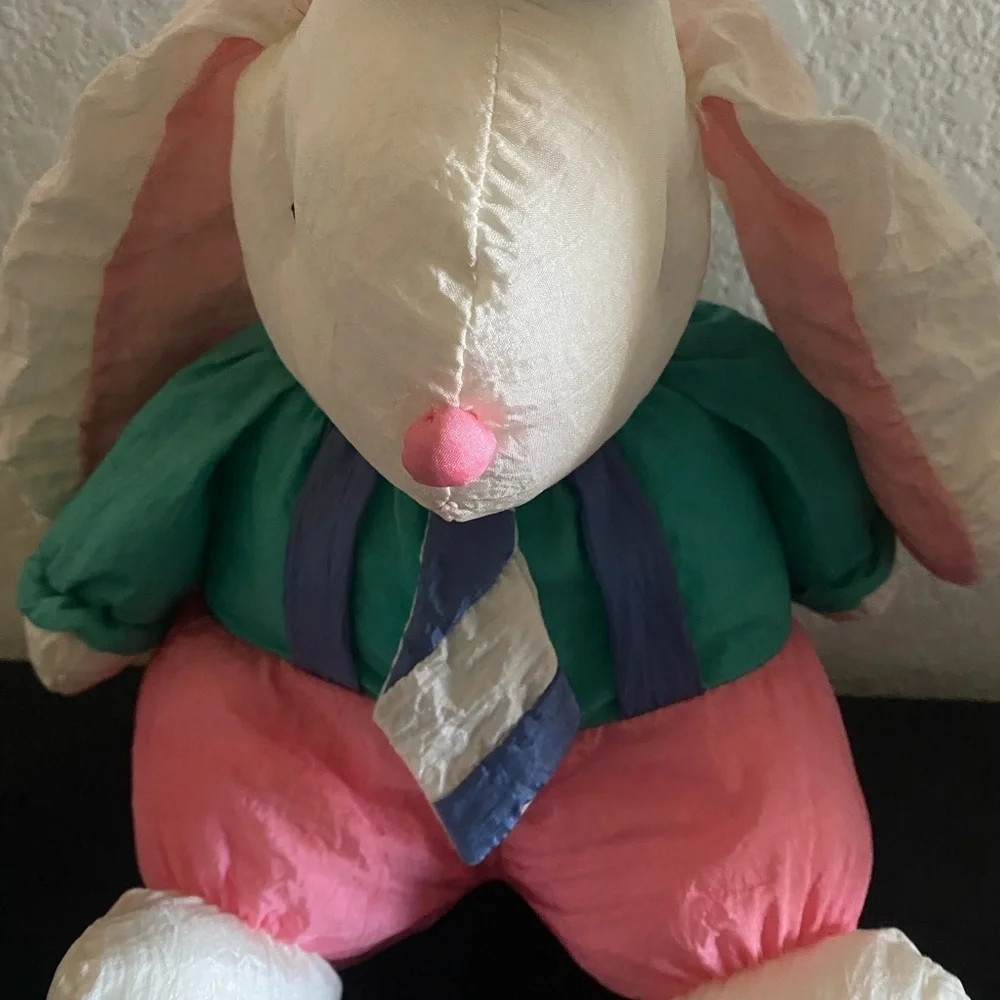 VINTAGE DEPT.56 PUFFALUMP NYLON BOY BUNNY PLUSH EASTER FESTIVE DECOR TOY 11”